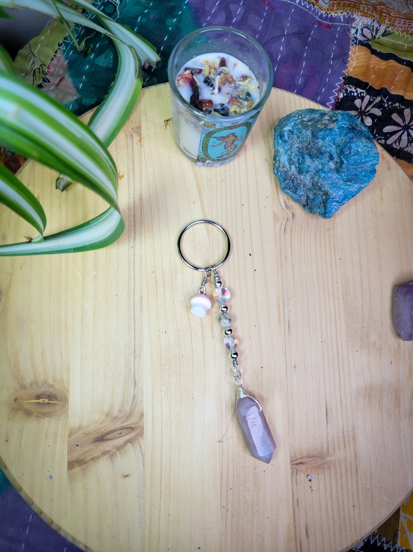 Rose Quartz Charm Crystal Keychain