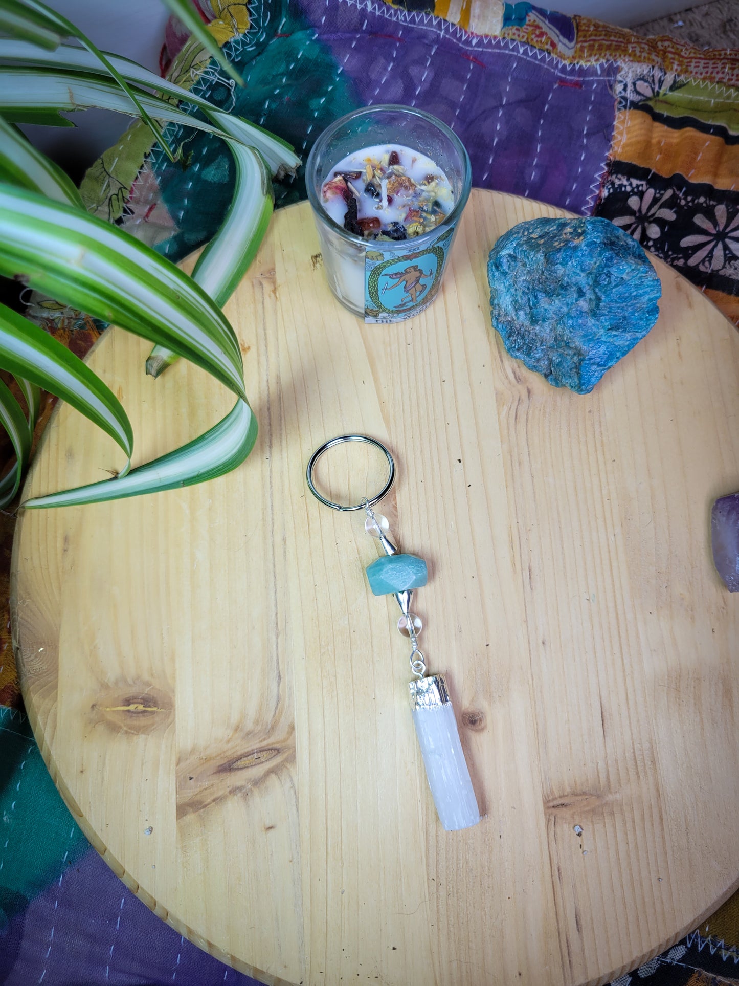 Selenite Charm Crystal Keychain