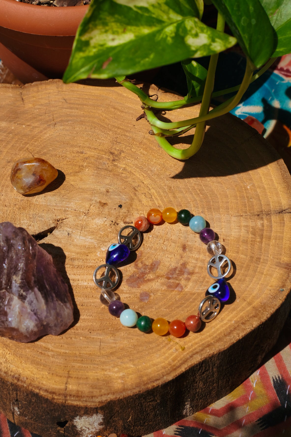 Evil Eye Peace Rainbow Bracelet