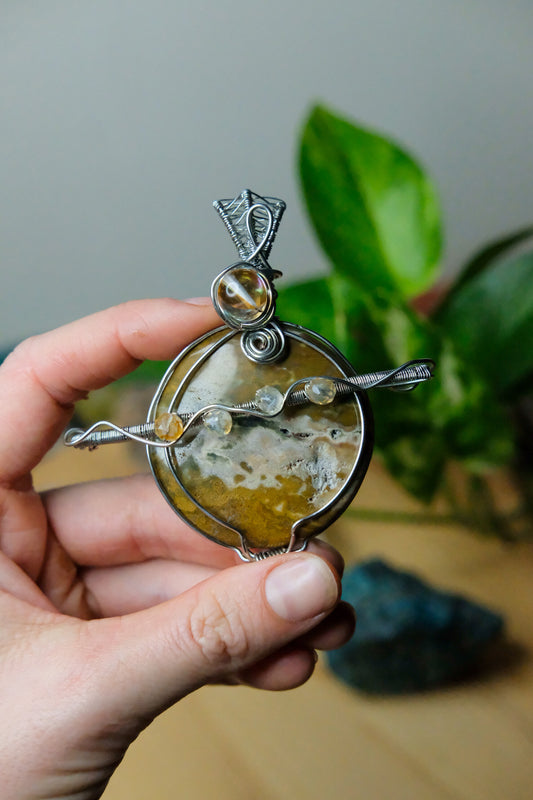 Rings of Jupiter β’ Ocean Jasper Wrapped in Tinned Copper