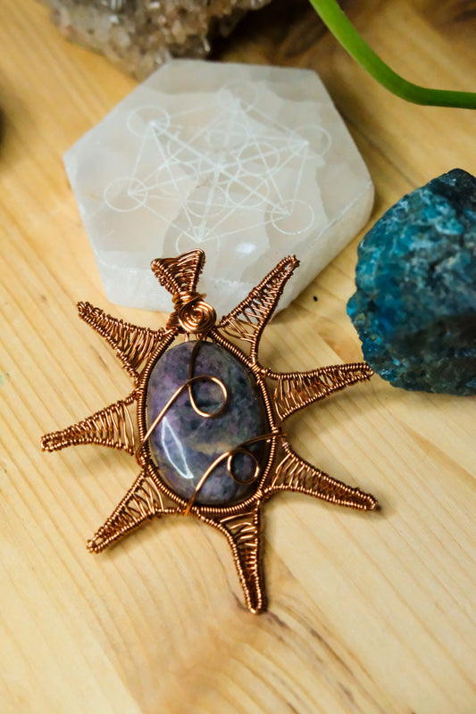 Lunar Eclipse β’ Rhodonite Wrapped in Copper