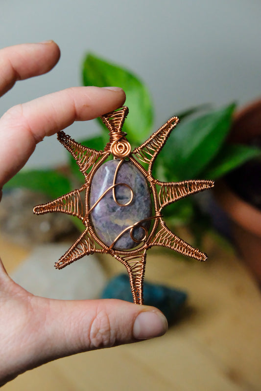 Lunar Eclipse β’ Rhodonite Wrapped in Copper