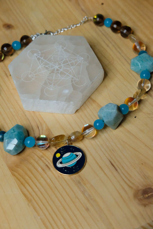 Saturn Choker ⢠Citrine, Amazonite, Quartz