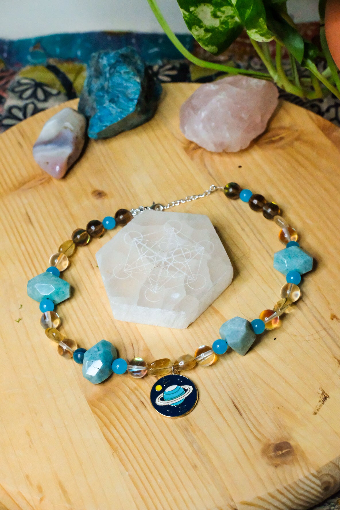 Saturn Choker • Citrine, Amazonite, Quartz