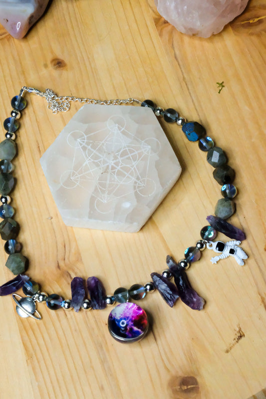 Nebula Choker ⢠Labradorite, Glass Beads, Amethyst