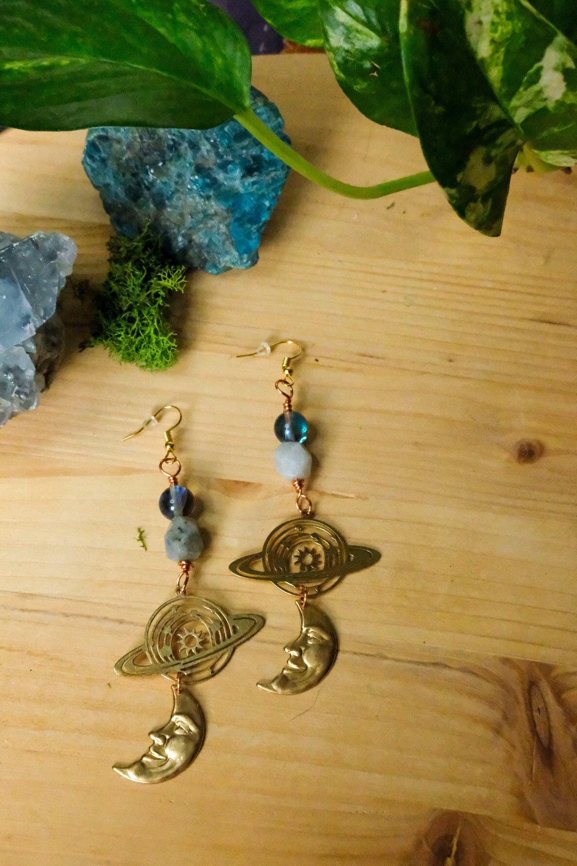 Saturn Earrings• Labradorite, Glass Bead