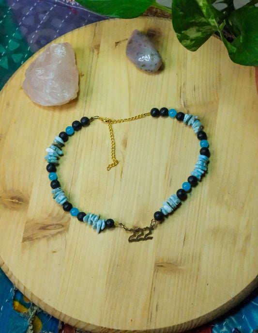 222 Choker• Larimar, Dyed Agate, Lava Stone