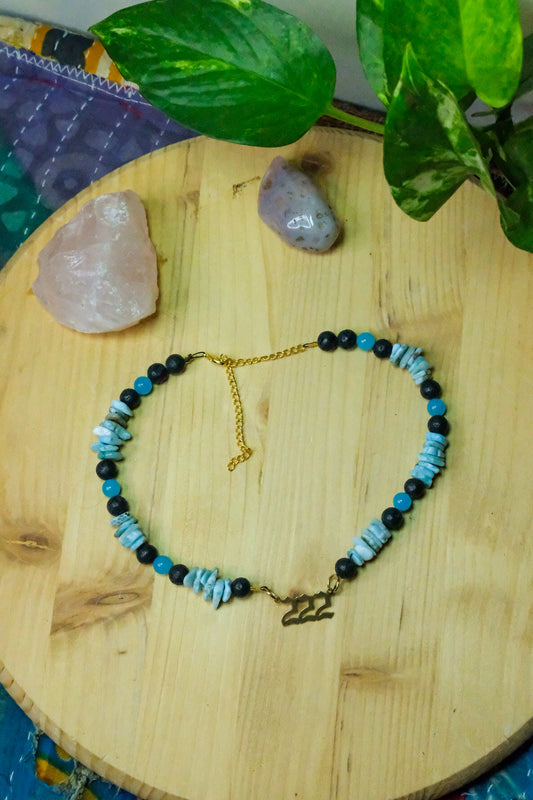 222 Choker• Larimar, Dyed Agate, Lava Stone
