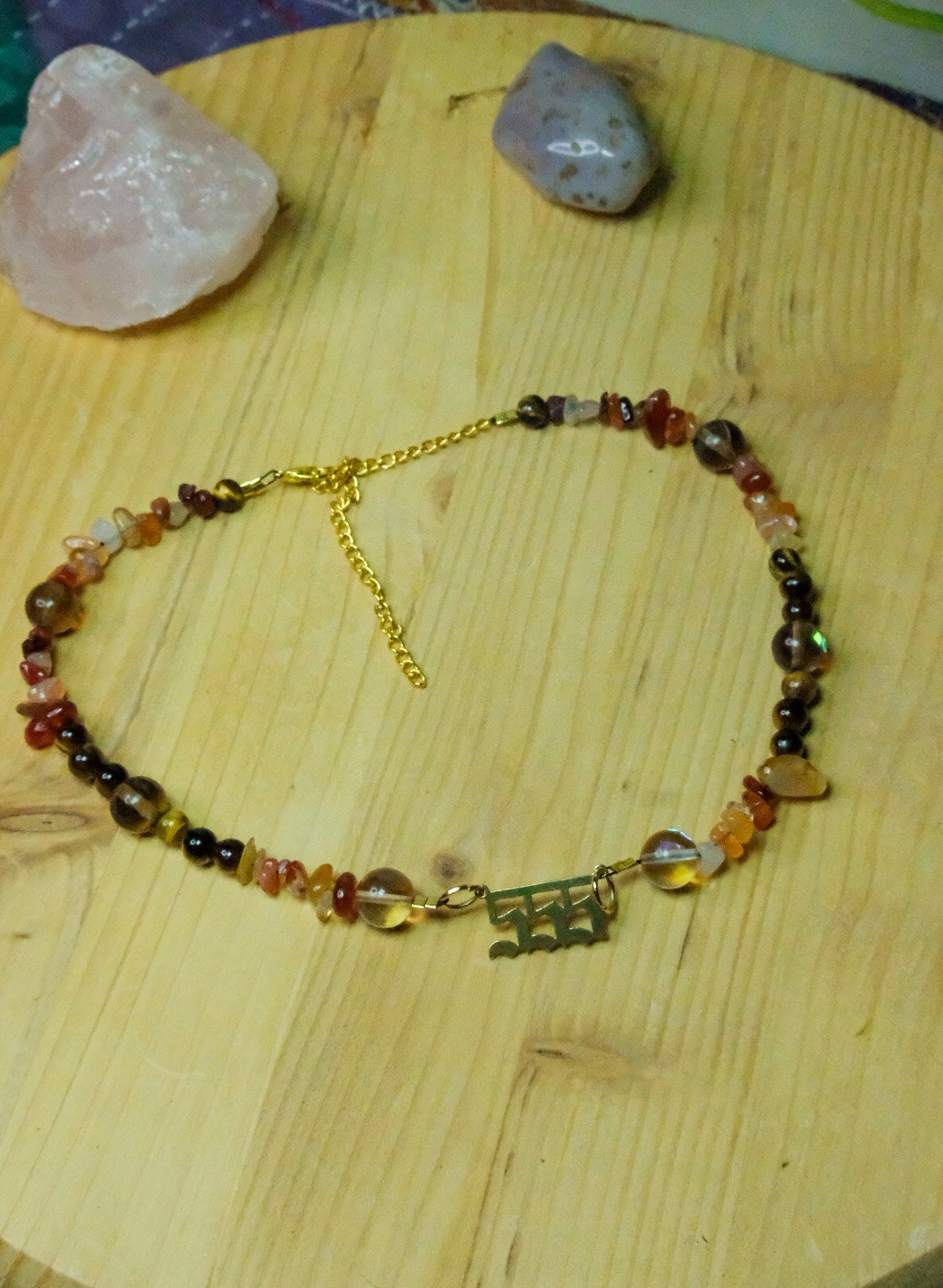 555 Choker•Tigers Eye, Carnelian, Glass Beads