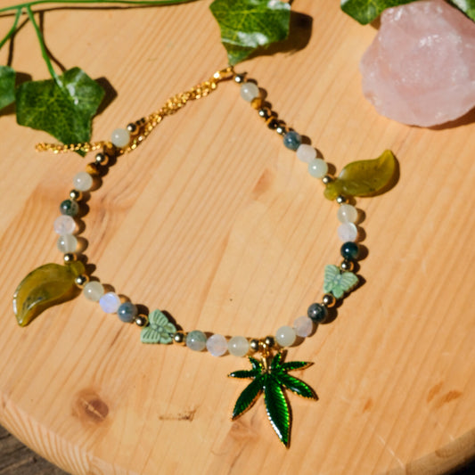Cannabis Choker• Butterflies, Moss Agate, Green Jade, Green Calcite, Tigers Eye
