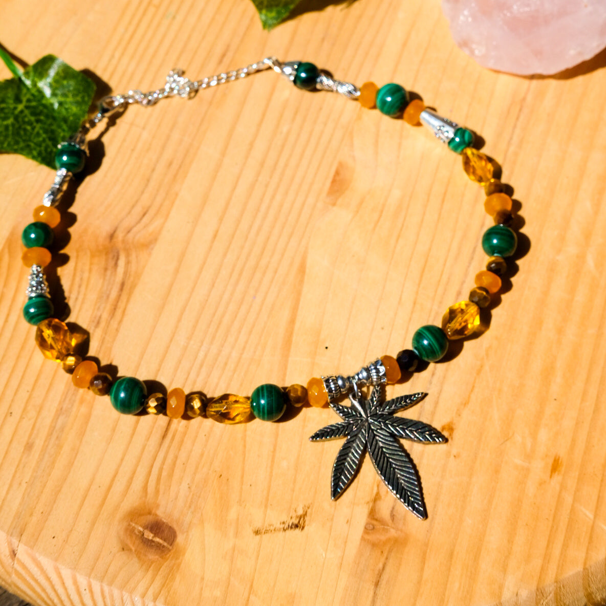 Cannabis Choker• Yellow Jade, Malachite, Tigers Eye, Malachite