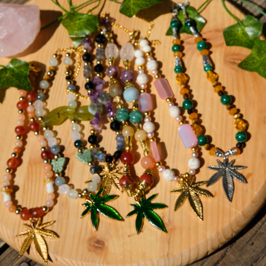Cannabis Choker• Butterflies, Moss Agate, Green Jade, Green Calcite, Tigers Eye