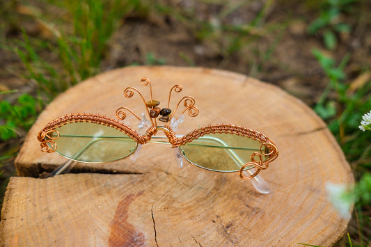 Festival Glasses⢠Earthy Tigers Eye Clear Quartz