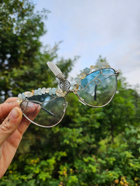 Festival Glasses⢠Seed of Life Aquamarine, Citrine, Clear Quartz