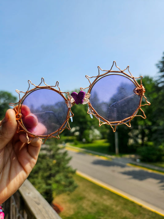 Festival Sunshine Glasses⢠Purple Lenses, Purple Butterfly and Clear Quartz