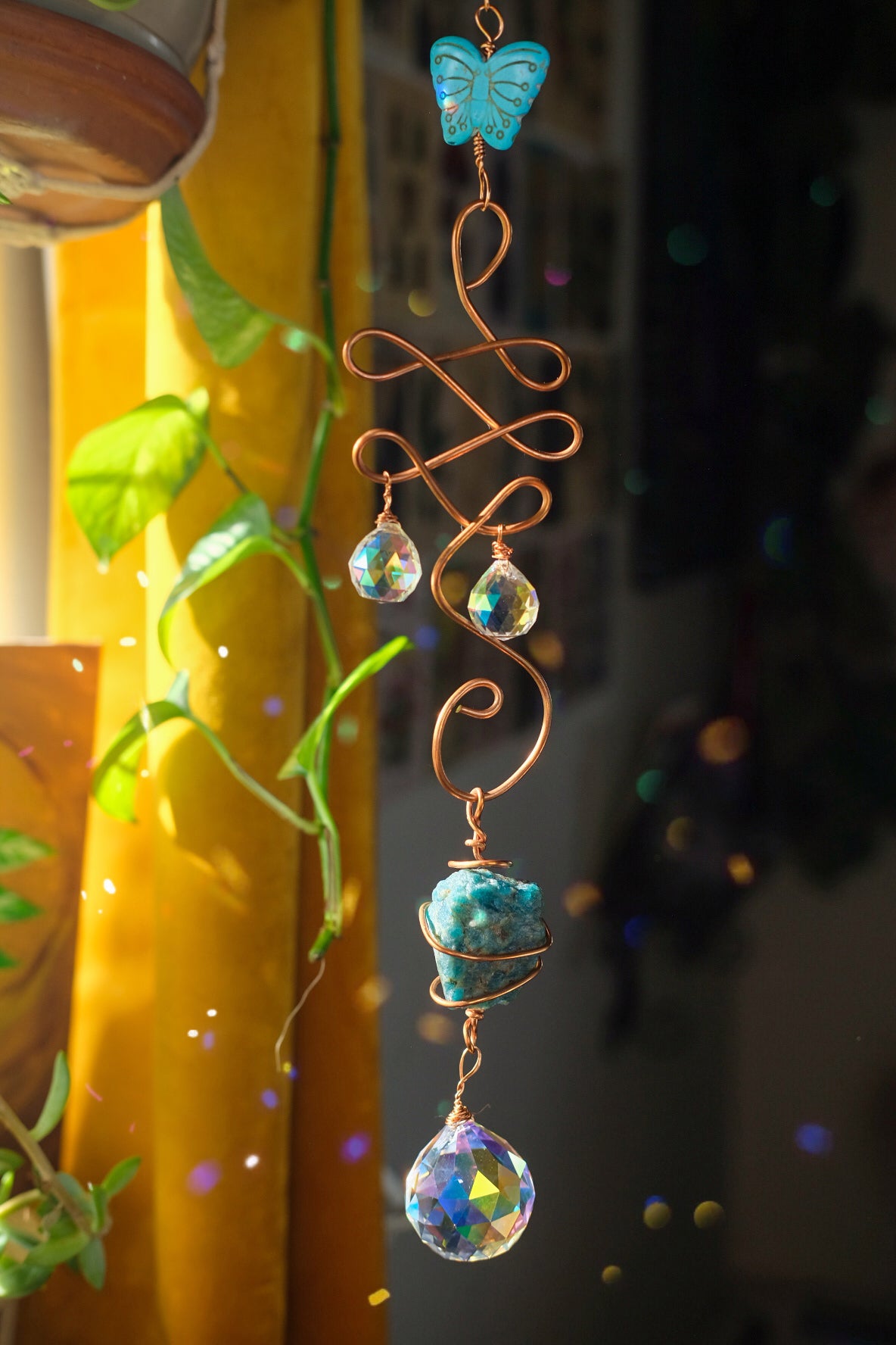 Extra Large Suncatcher• Apatite, Yellow Jade, Amazonite, and Butterfly