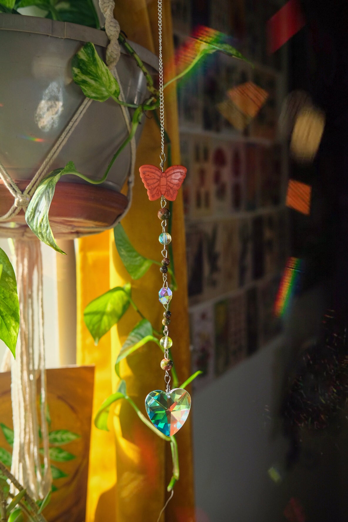 Small Suncatcher• Butterfly, Unakite, Glass Beads