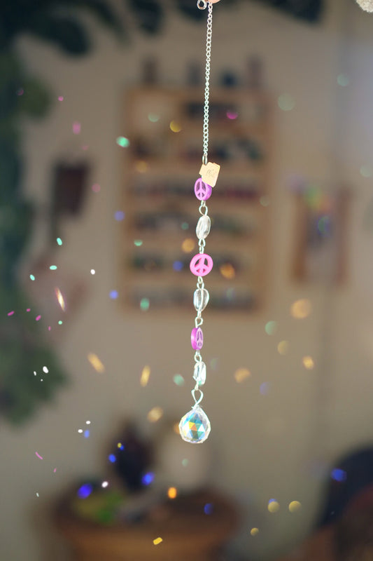 Mini Suncatcher • Peace Signs, Clear Quartz