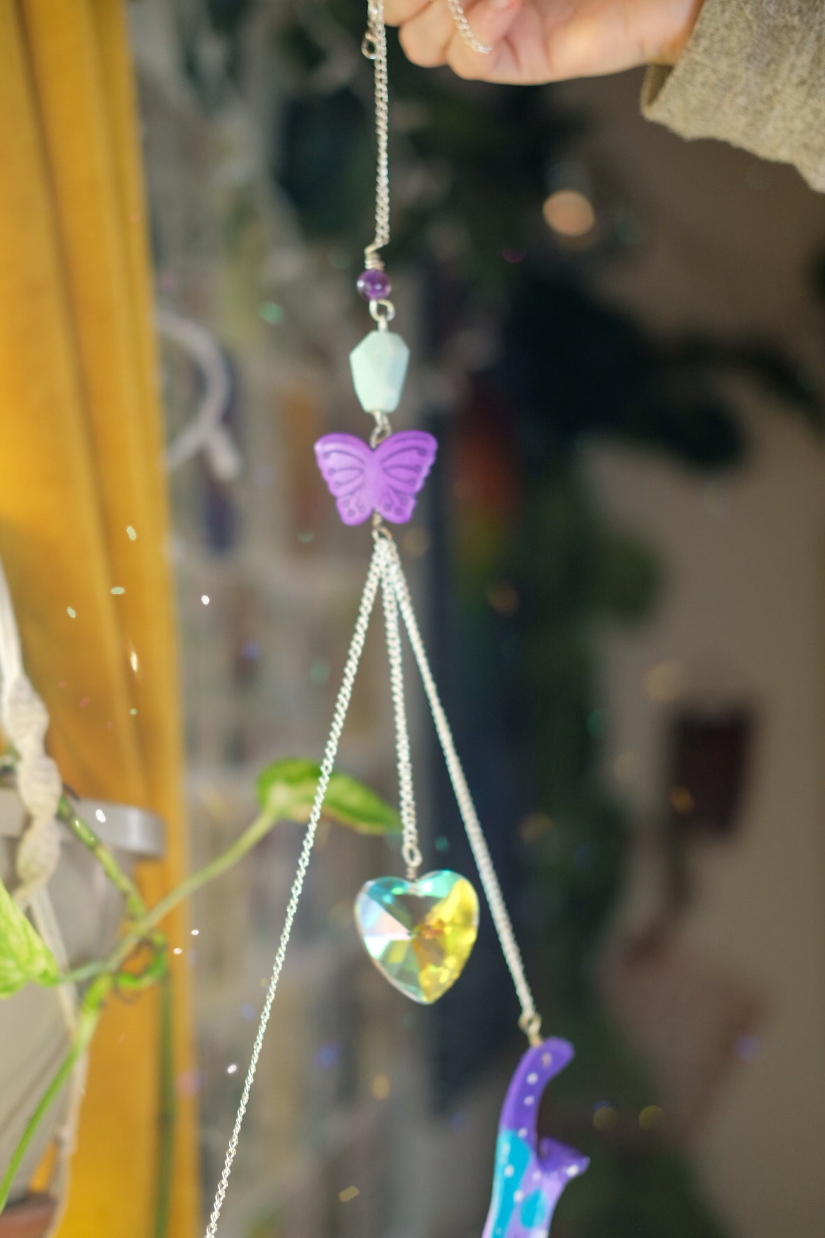 Extra Large Suncatcher• Deer Jaw, Butterfly, Rose Quart, Amazonite, Amethyst