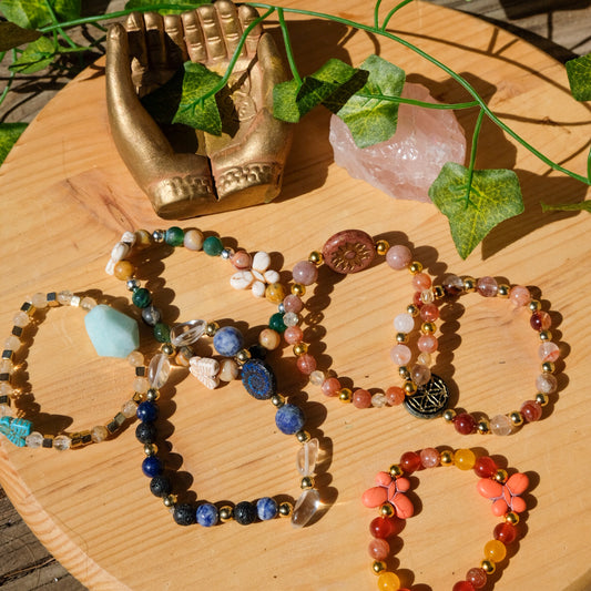 Blue Swirl Bracelet• Sodalite, Lava Stone Clear Quartz