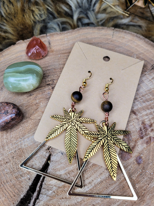 Tigers Eye Potleaf Earrings