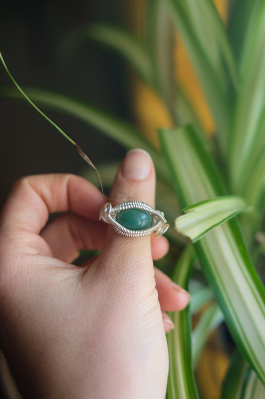Green Aventurine Swirl Ring Size 7