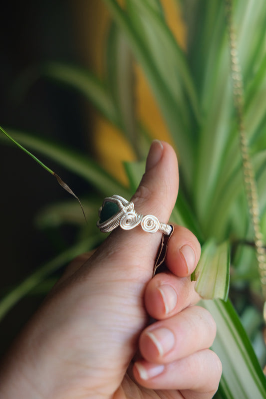 Green Aventurine Swirl Ring Size 7
