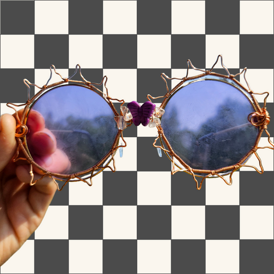 Festival Sunshine Glasses• Purple Lenses, Purple Butterfly and Clear Quartz