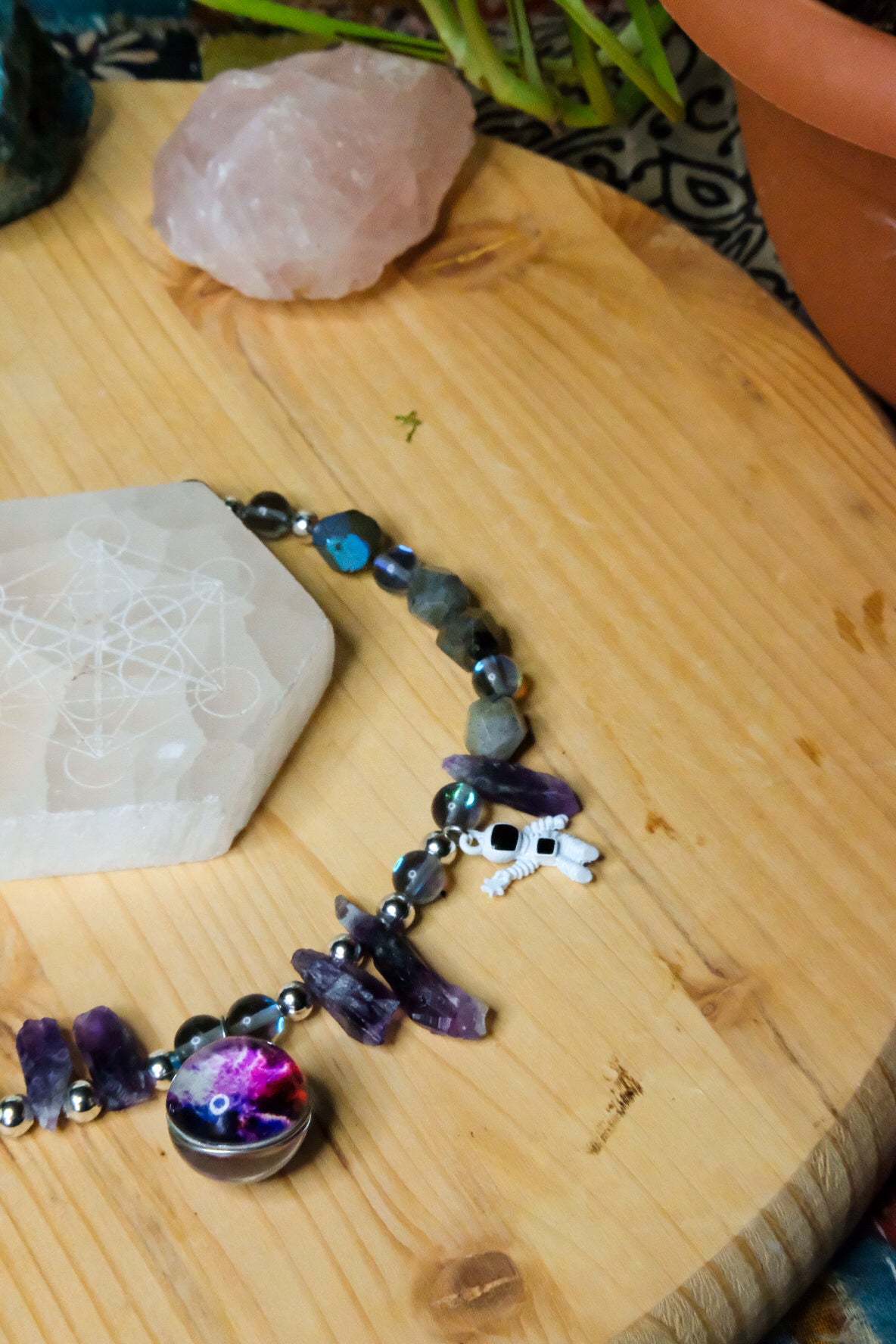 Nebula Choker • Labradorite, Glass Beads, Amethyst