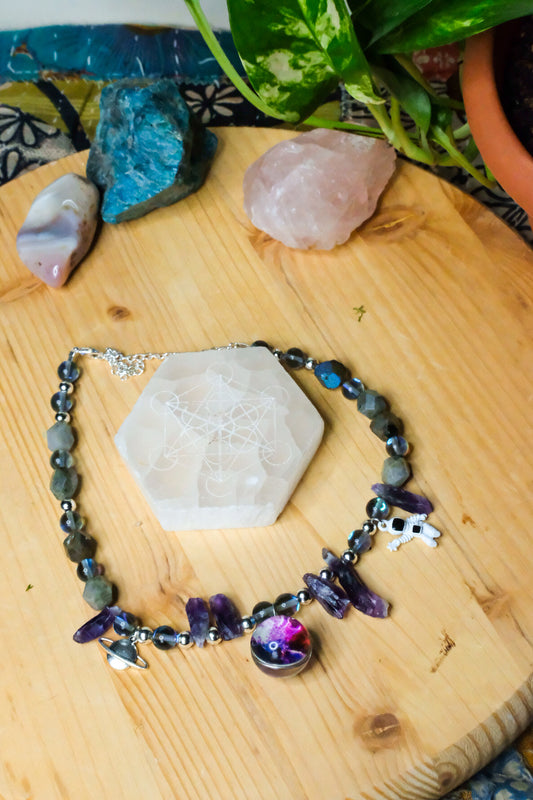 Nebula Choker • Labradorite, Glass Beads, Amethyst