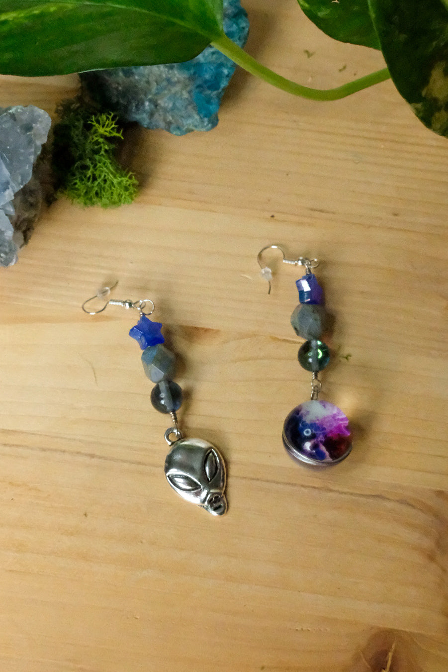 Mismatched Alien Earrings• Glass Bead, Star Bead, Labradorite
