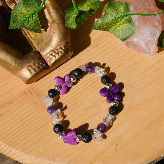 Purple Butterfly Bracelet • Super Seven, Amethyst, Lava Stone
