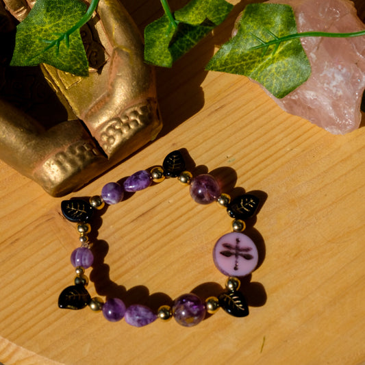 Purple Dragon Fly Bracelet • Super Seven, Amethyst, Lava Stone