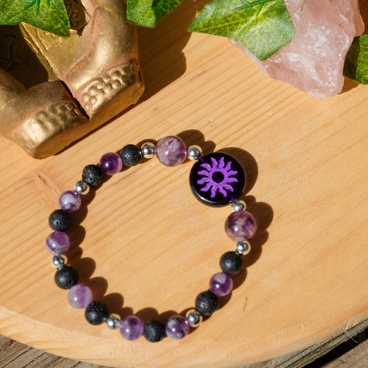 Purple Sun Bracelet• Super Seven, Amethyst, Lava Stone