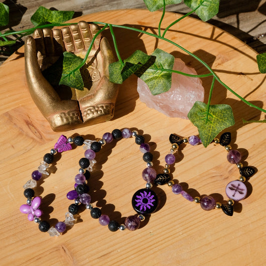 Purple Sun Bracelet• Super Seven, Amethyst, Lava Stone