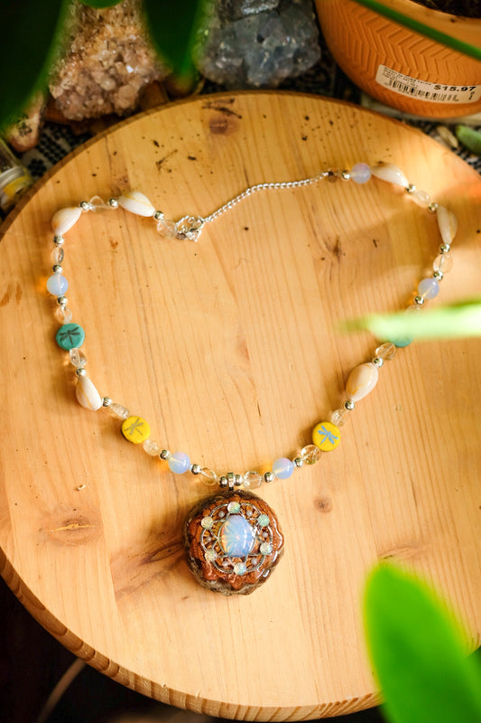 Beaded Pine Cone• Citrine, Shell Beads, Glass Beads