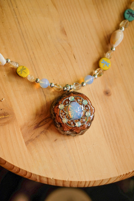 Beaded Pine Cone• Citrine, Shell Beads, Glass Beads