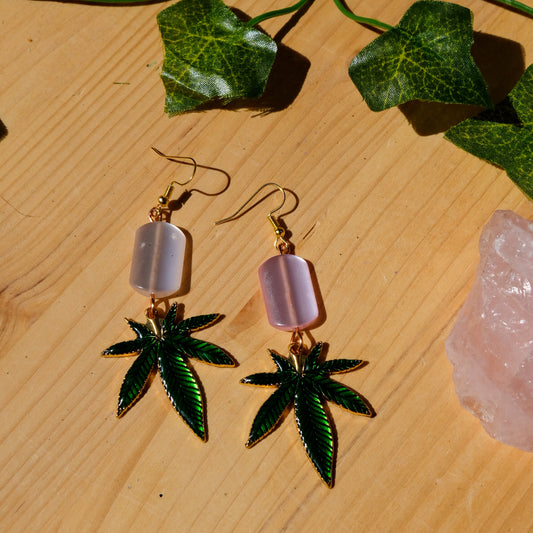 Marijuana Leaf Earrings• Pink Opalite