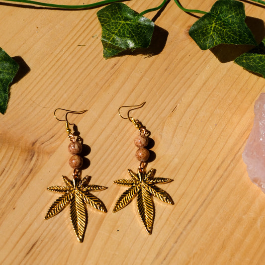 Marijuana Leaf Earrings• Jasper