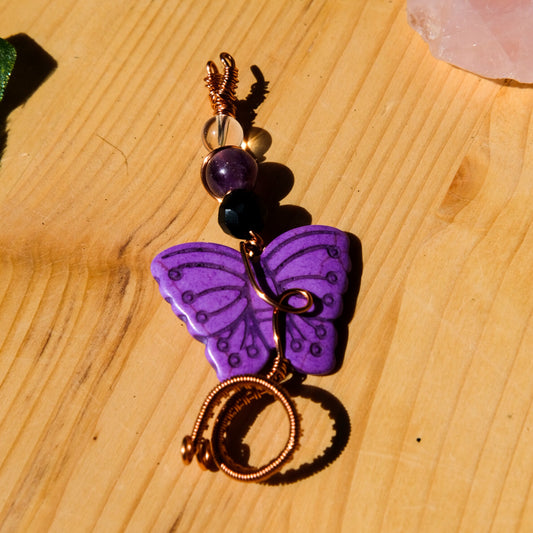 ✨️Fancy✨️ Jay Ring• Purple Butterfly, Onyx, Amethyst, Clear Quartz