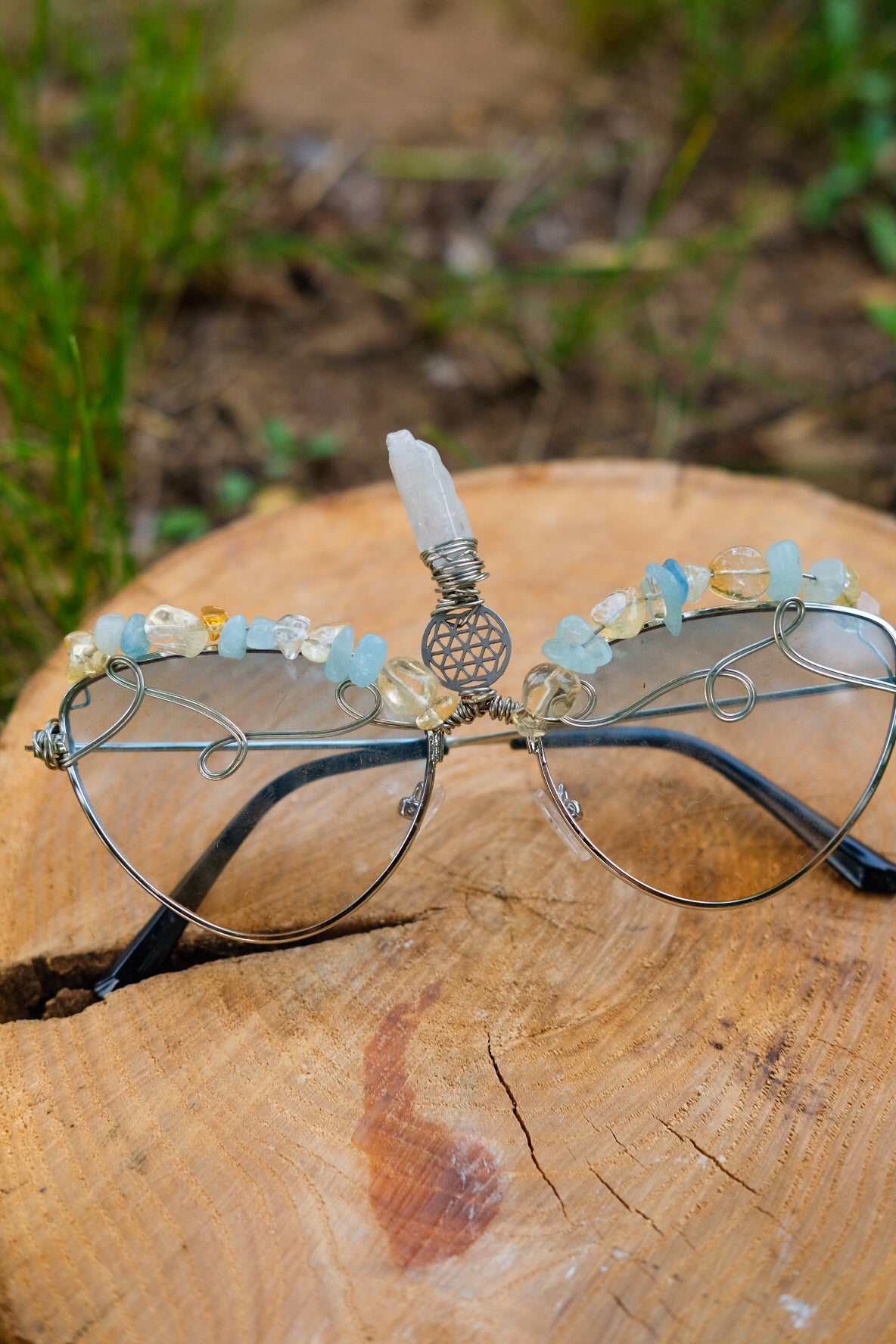 Festival Glasses• Seed of Life Aquamarine, Citrine, Clear Quartz