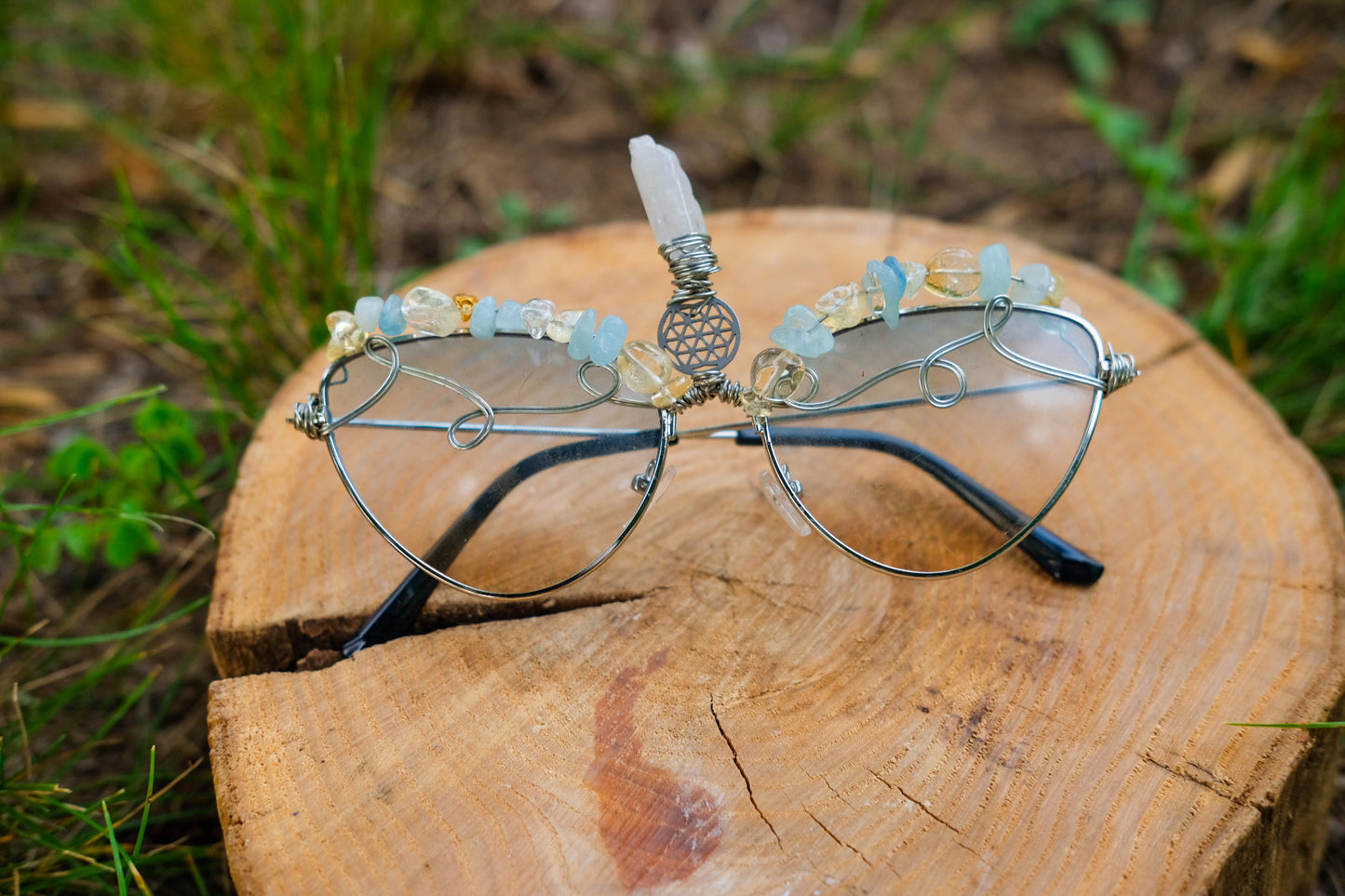 Festival Glasses• Seed of Life Aquamarine, Citrine, Clear Quartz