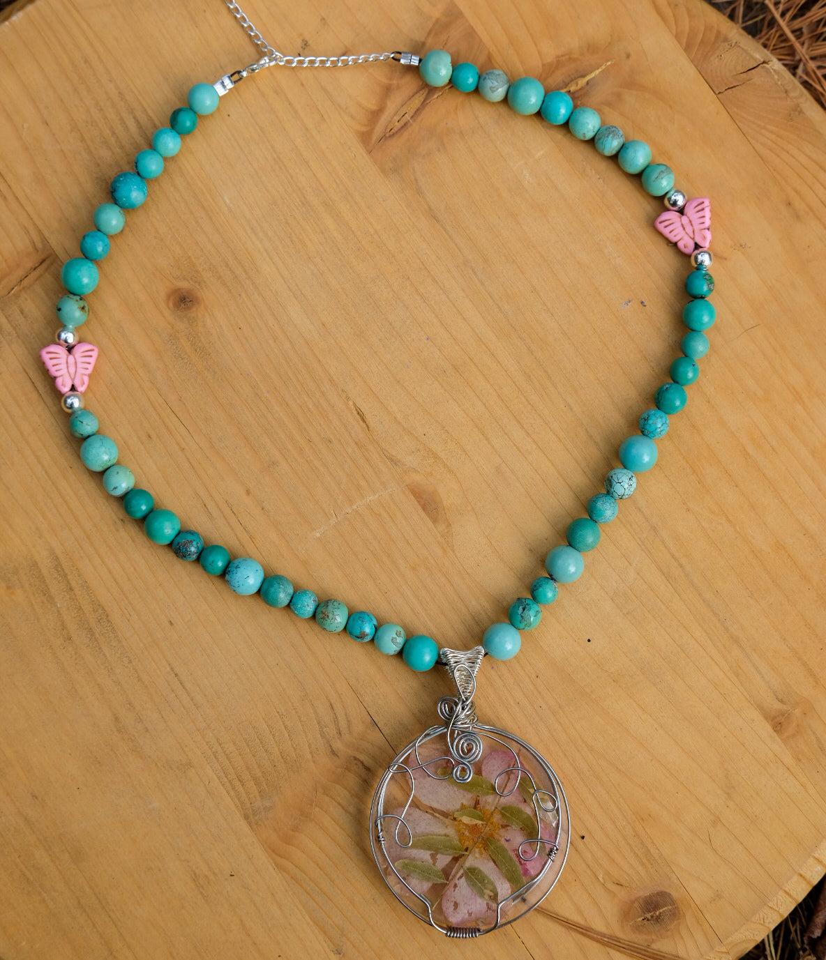 Grace• Resin Pink Flower, Turquoise