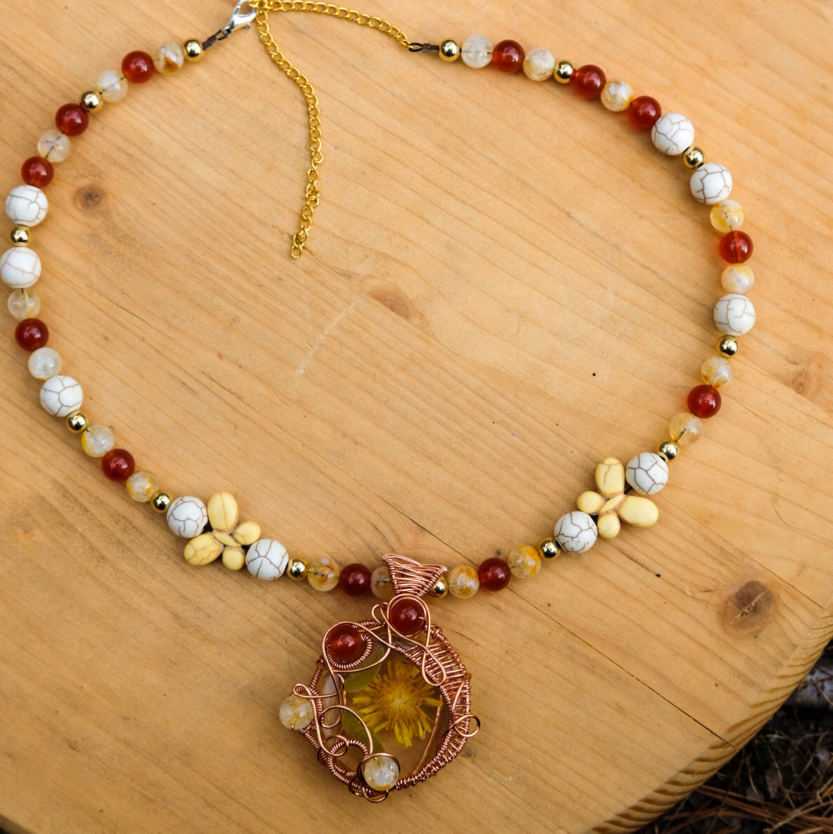 Dandelion• Dandelion Flower, Carnelian, Citrine, Howlite