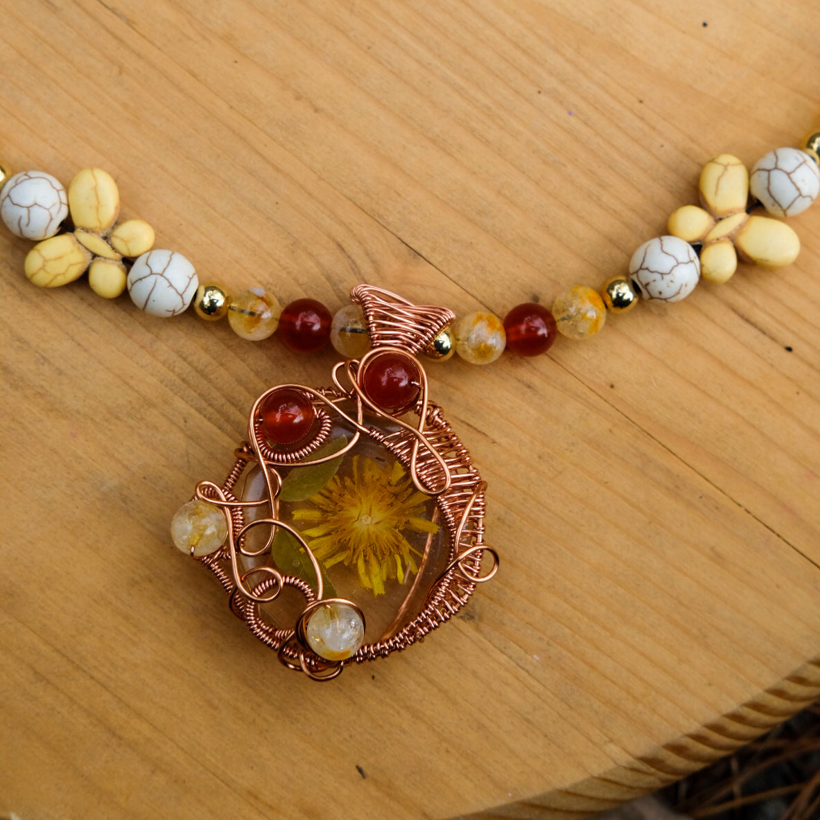 Dandelion• Dandelion Flower, Carnelian, Citrine, Howlite