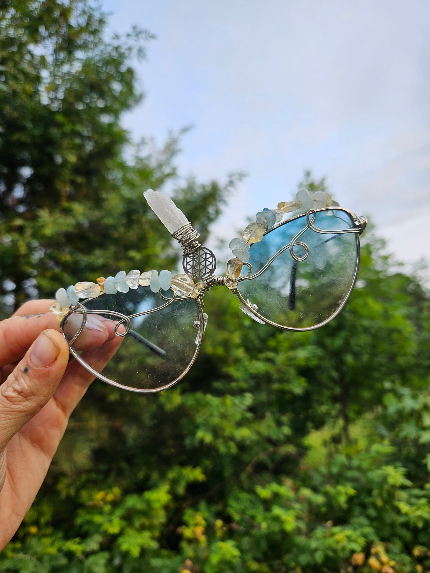 Festival Glasses• Seed of Life Aquamarine, Citrine, Clear Quartz