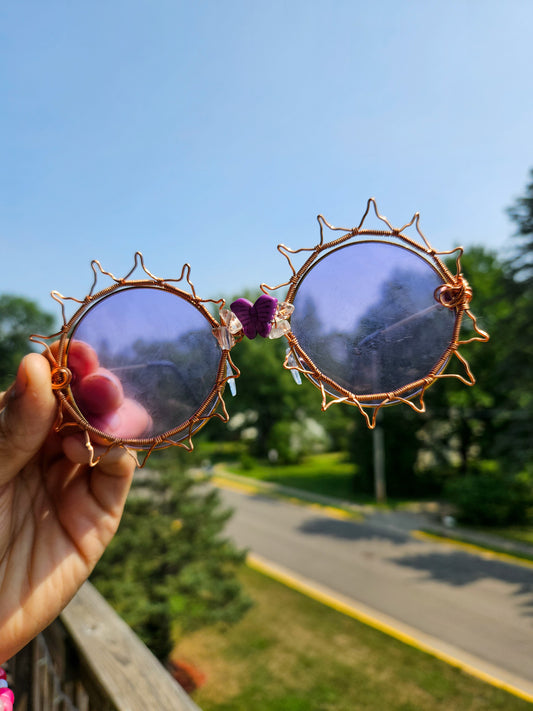 Festival Sunshine Glasses• Purple Lenses, Purple Butterfly and Clear Quartz