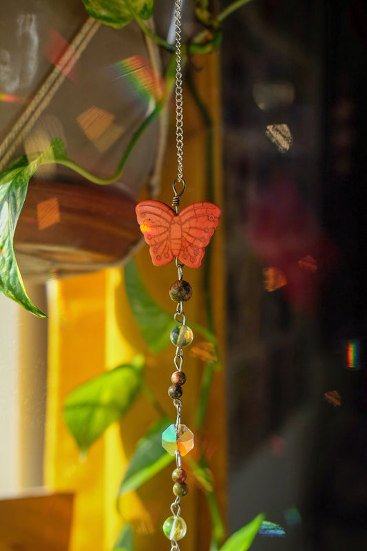 Small Suncatcher• Butterfly, Unakite, Glass Beads