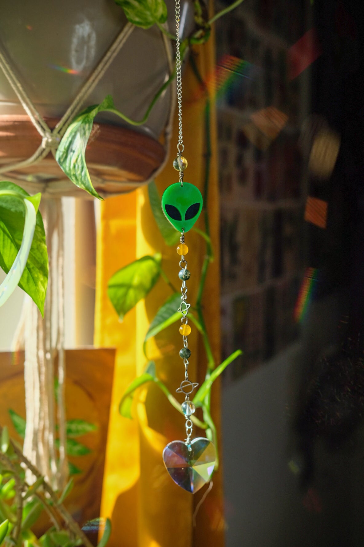 Small Suncatcher• Alien, Moss Agate, Yellow Jade