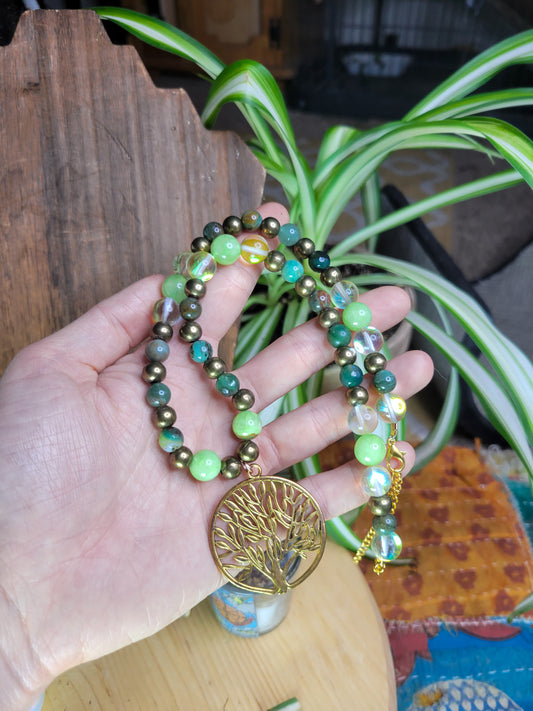 Growth • Tree of Life, Green Jade, Prehnite, Agate